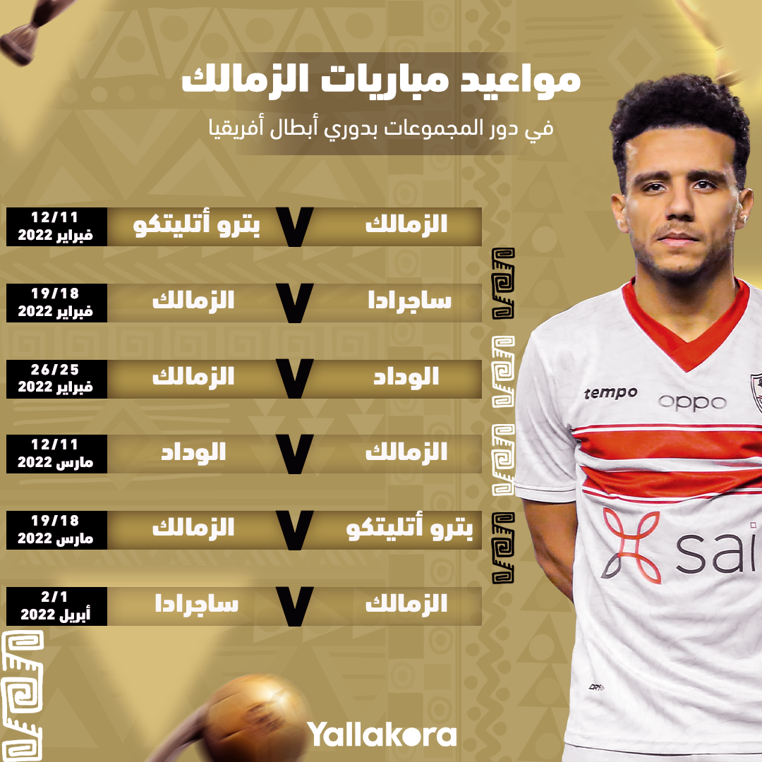 موعد مباريات الزمالك في دور المجموعات