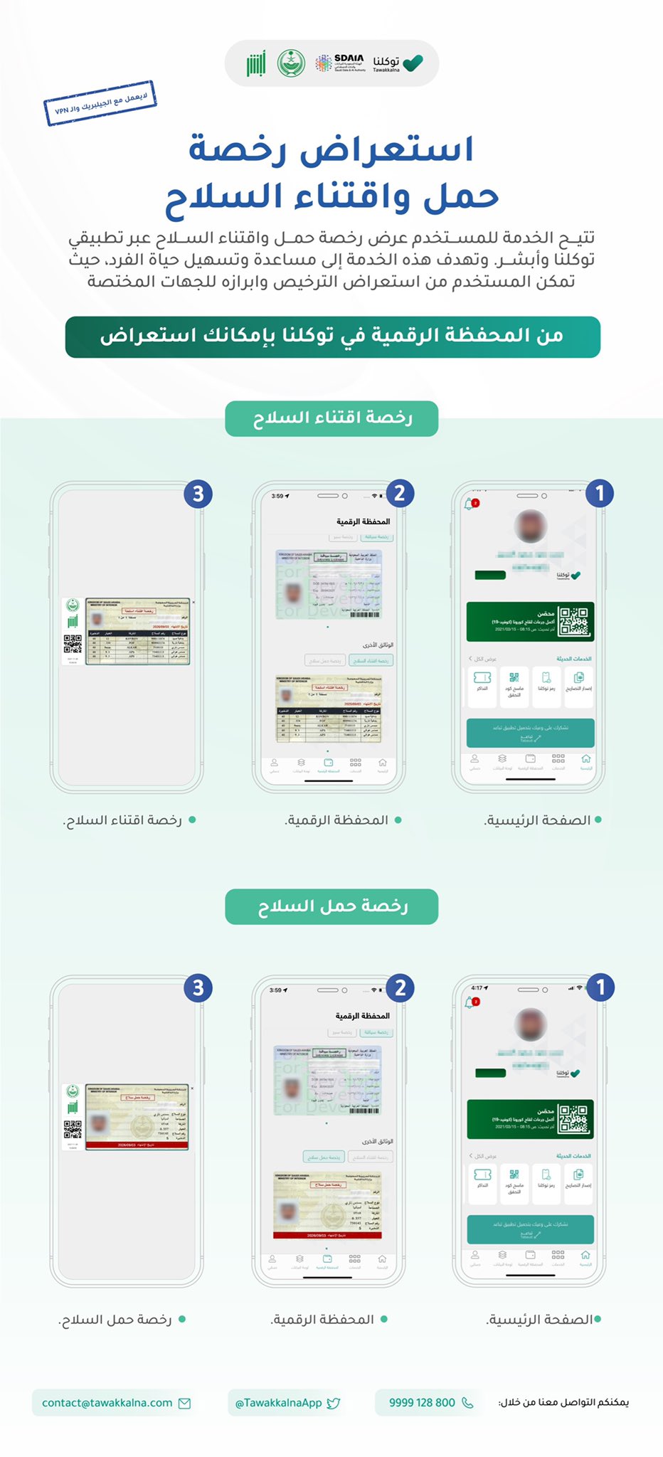 استعراض رخصة حمل واقتناء السلاح عبر تطبيق توكلنا