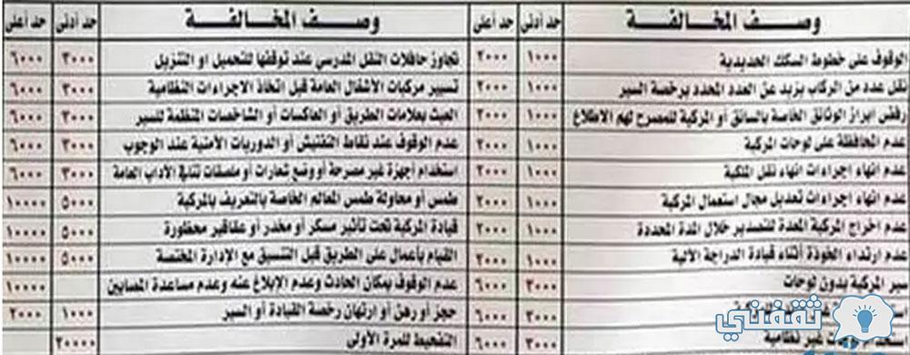 جدول رسوم المخالفات المرورية بعد التعديل