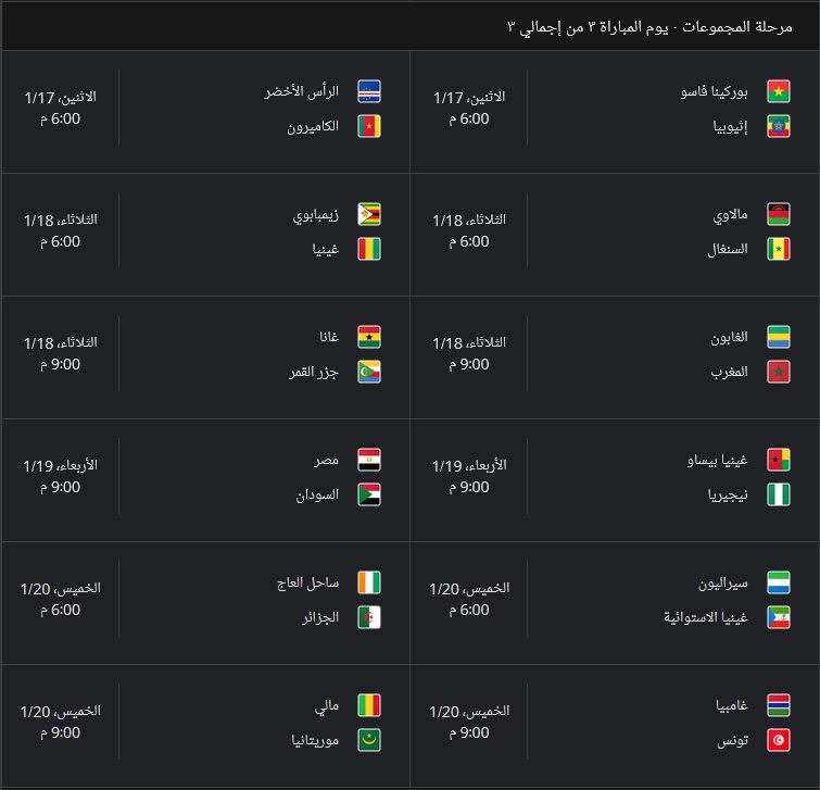 اليوم الثالث من مرحلة المجموعات من كأس أمم إفريقيا