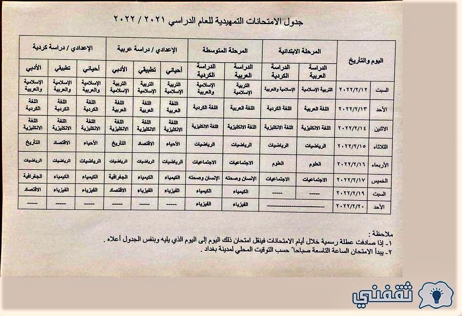  جدول الامتحانات التمهيدية للطلبة المتقدمين على الخارجي