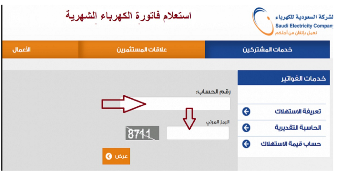 الاستعلام عن فاتورة الكهرباء