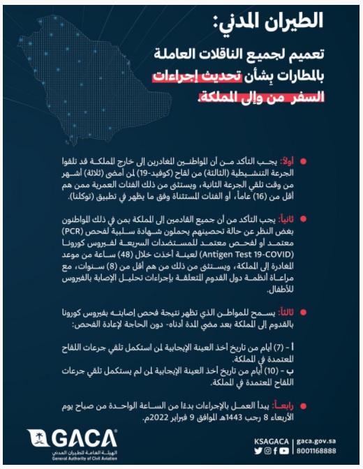تعميم الطيران المدني السعودي لاشتراطات السفر