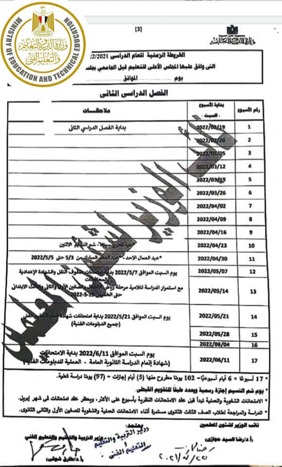 الخريطة الزمنية للفصل الدراسي الثاني 2022