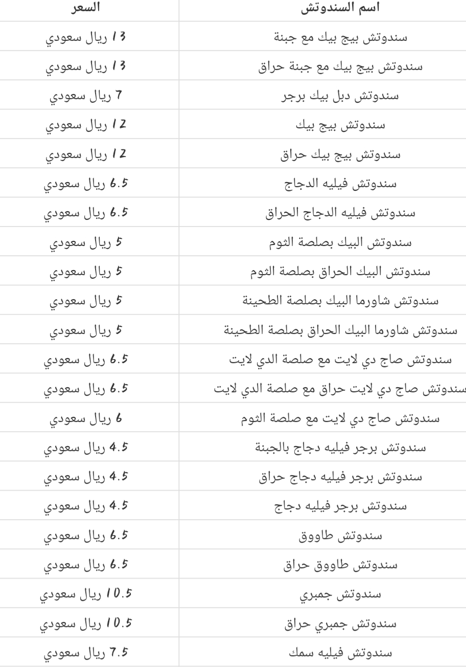 اسعار سندوتشات البيك