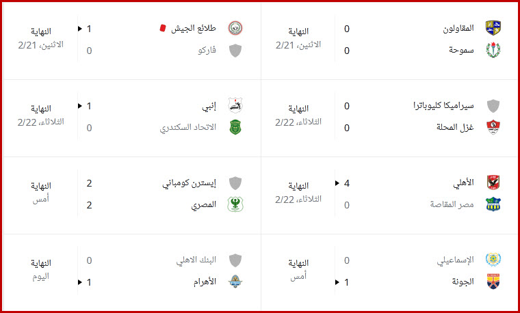 ترتيب الدوري المصري