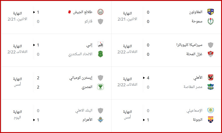 ترتيب الدوري المصري