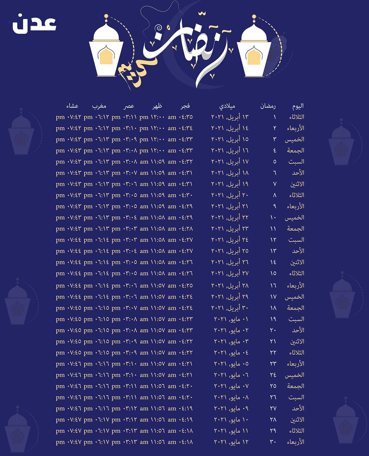 إمساكيه رمضان ٢٠٢٢ في مصر والسعودية والإمارات والدول العربية إمساكية رمضان ١٤٤٣ ثقفني