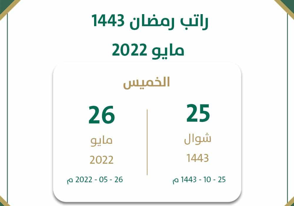 متى سيتم إسقاط راتب شهر رمضان المبارك للموظفين وأصحاب المعاشات 1443؟ علمني