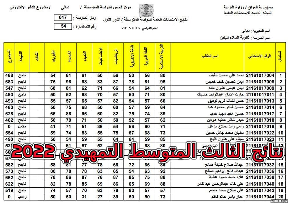 نتائج الثالث المتوسط التمهيدي 2022