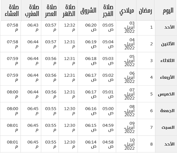 مواقيت الصلاة مكة المكرمة