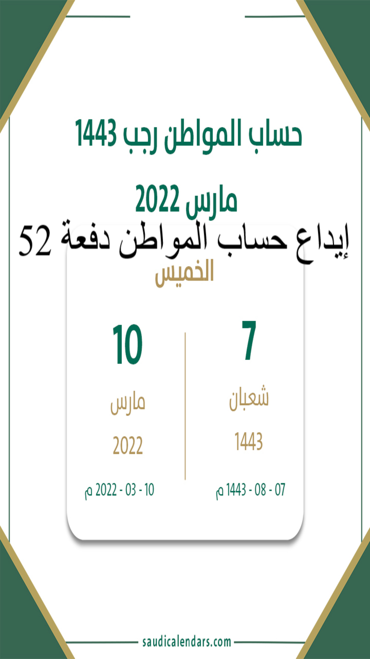 إيداع حساب المواطن دفعة 52