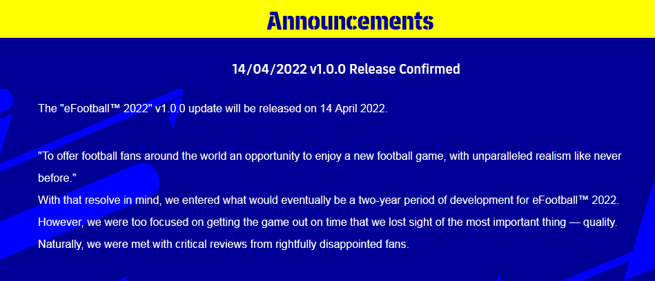 eFootball 2022 v1.0.0 Mobile Update
