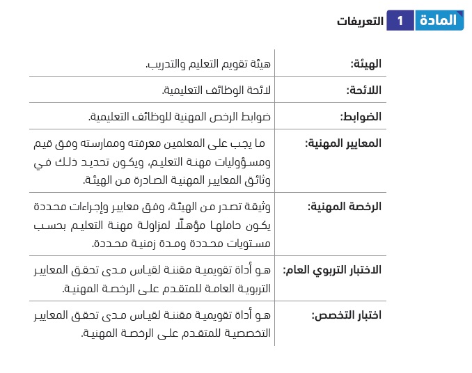 تعريفات ضوابط الرخصة المهنية