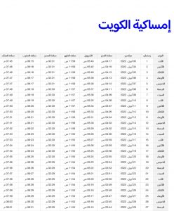 امساكية شهر رمضان 2022