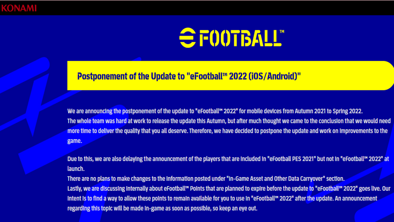 تحديث eFootball PES 2021 الأخير