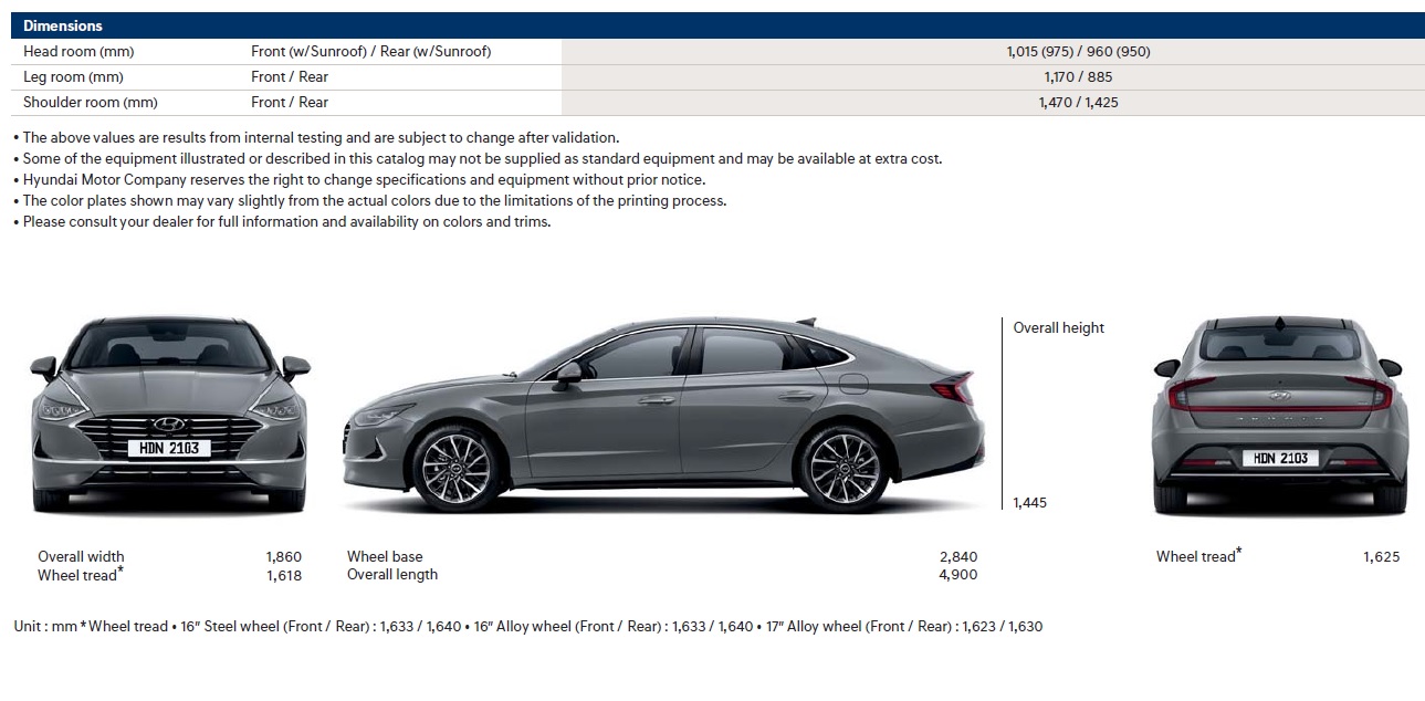أبعاد هيونداي سوناتا الجديدة كليا بالصور SONATA Dimensions