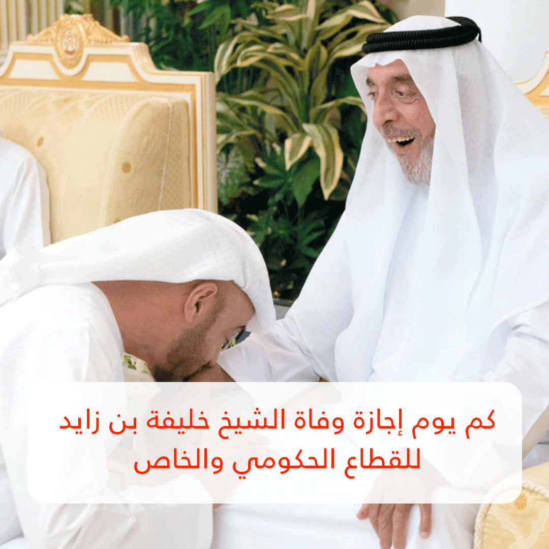 كم يوم إجازة وفاة الشيخ خليفة بن زايد للقطاع الحكومي والخاص