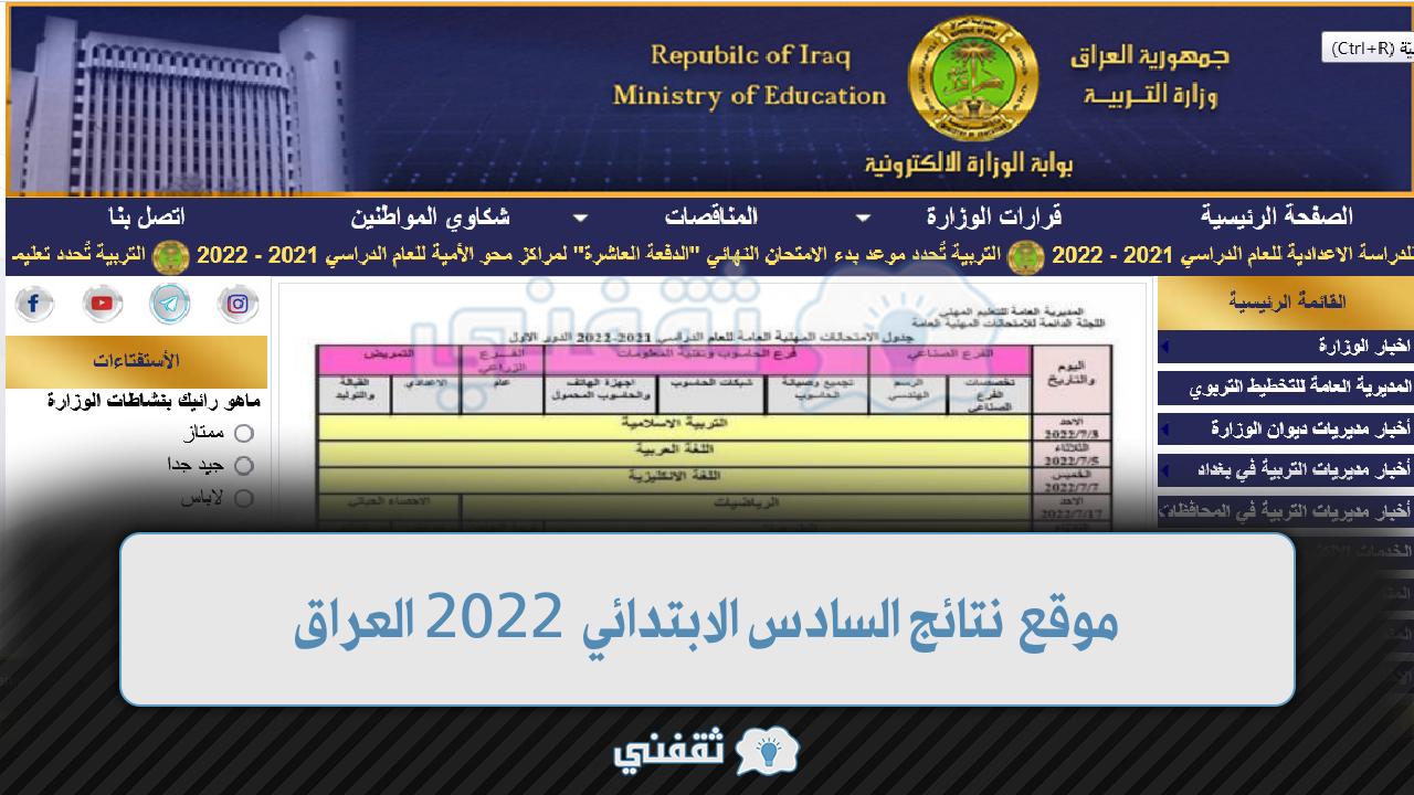 نتائج السادس الابتدائي 2022