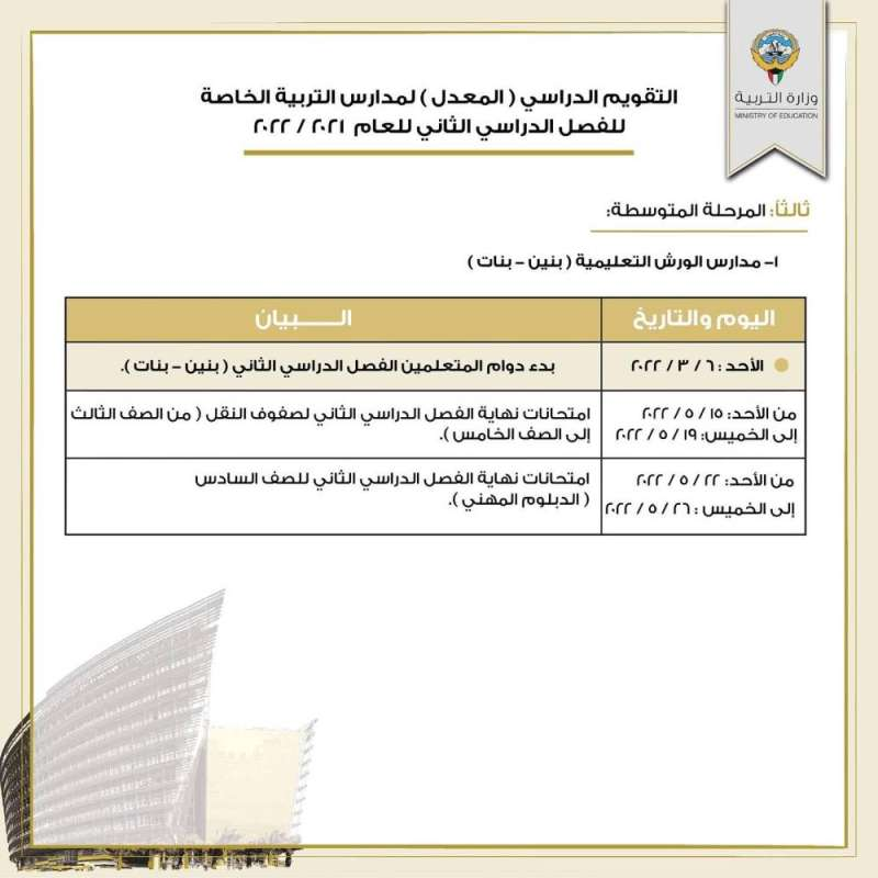 التقويم الدراسي لمدرسة الكويت 2022-2023