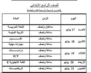 جدول الدور الثاني الرابع الابتدائي