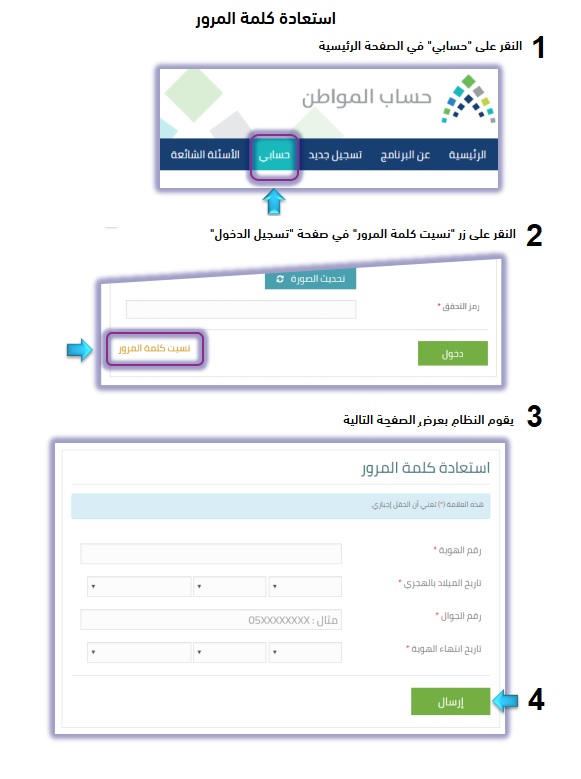 استعادة كلمة مرور حساب المواطن