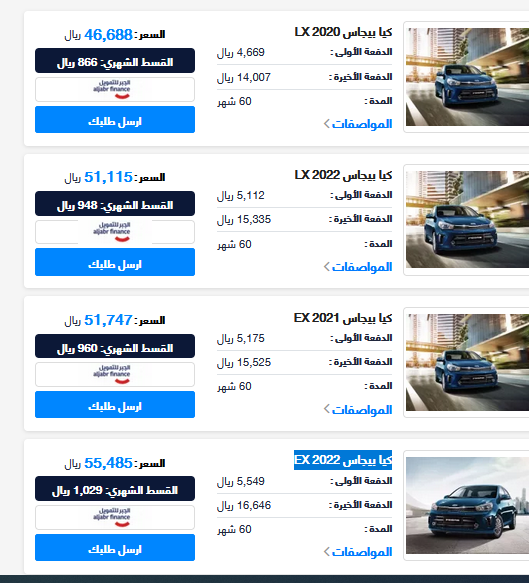 العرض الجبار .... ب 1000 ريال أحصل على عروض تقسيط سيارة كيا بيجاس EX 2022 وأحدث مواصفات السيارة