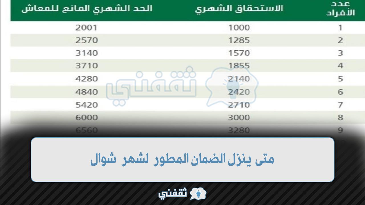 متى ينزل الضمان المطور لشهر شوال