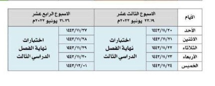 جدول الاختبارات النهائية الرياض