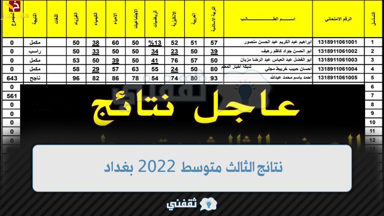 نتائج الثالث متوسط 2022 بغداد