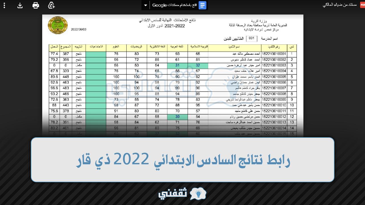 رابط نتائج السادس الابتدائي 2022 ذي قار