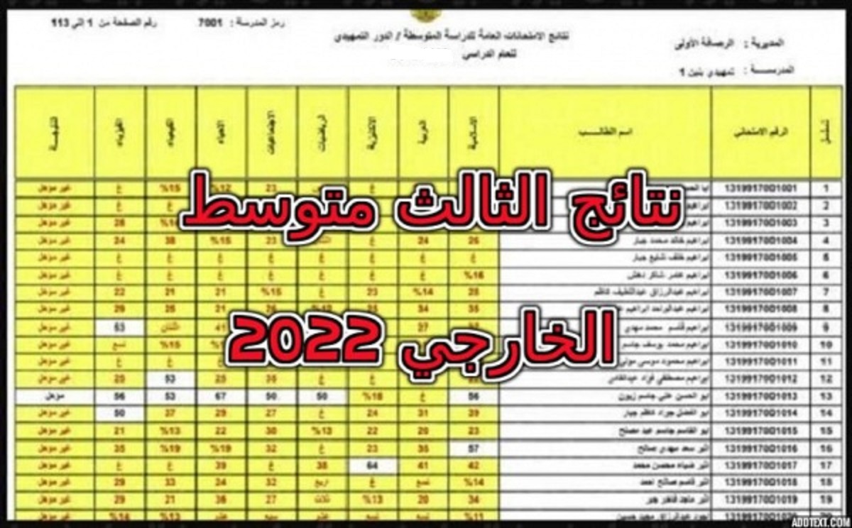 استخراج نتيجة الصف الثالث المتوسط الخارجي 2022 في العراق