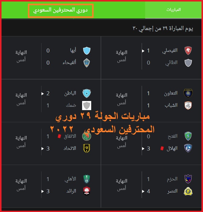 ترتيب الدوري السعودي 2022 حتي الآن