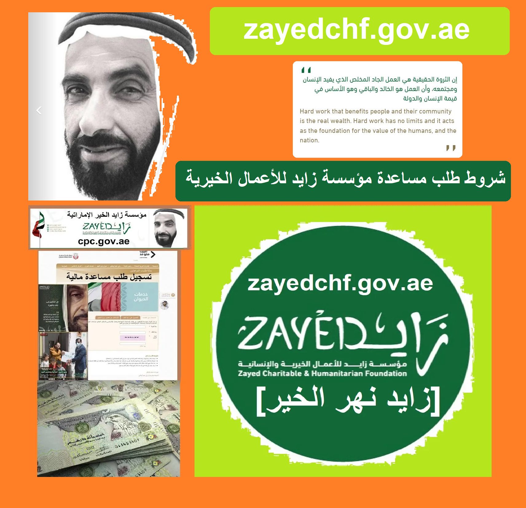 شروط إنجاز طلب مساعدة مالية من مؤسسة بن زايد الخيرية برقم الهاتف zayedchf.gov.ae