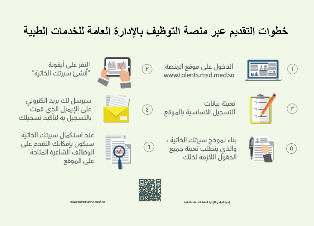 خطوات التقديم عبر منصة التوظيف للإدارة العامة للخدمات الطبية