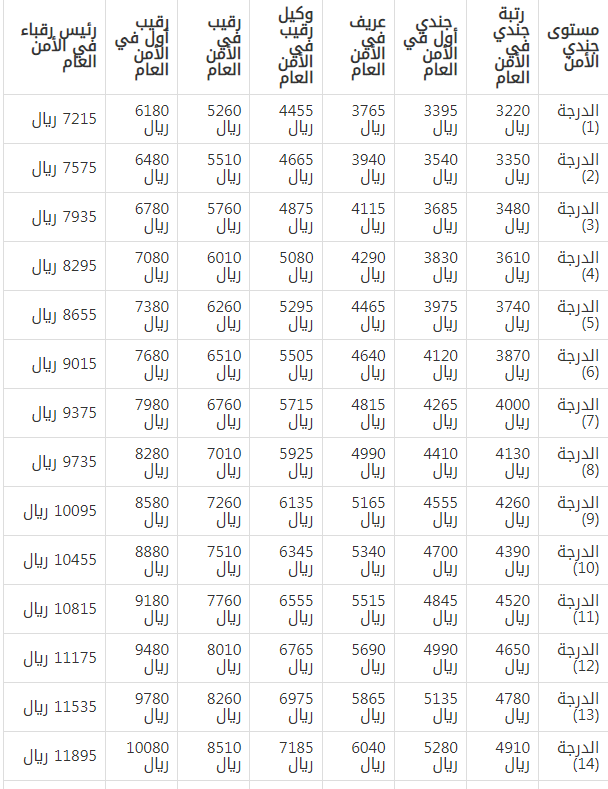 سلم رواتب الأمن العام للنساء