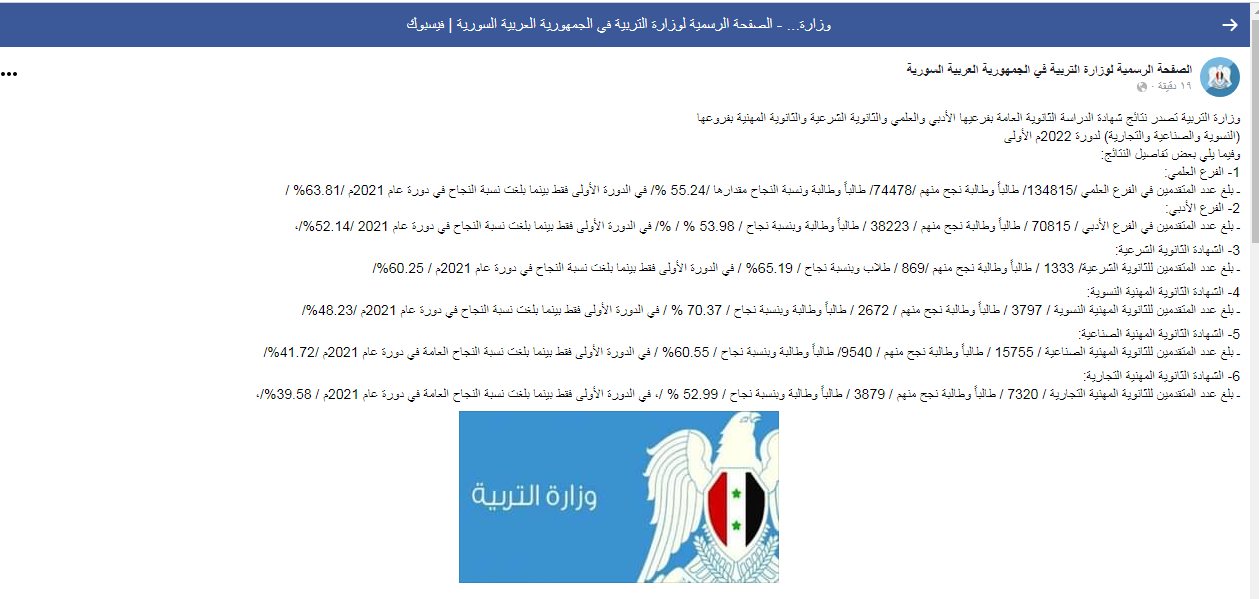 نسب النجاح الرسمية