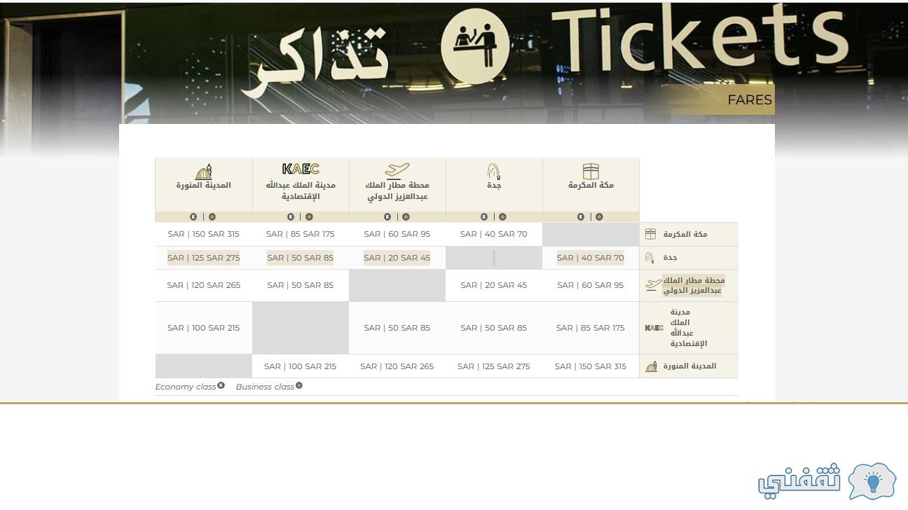 أسعار تذاكر قطار الحرمين