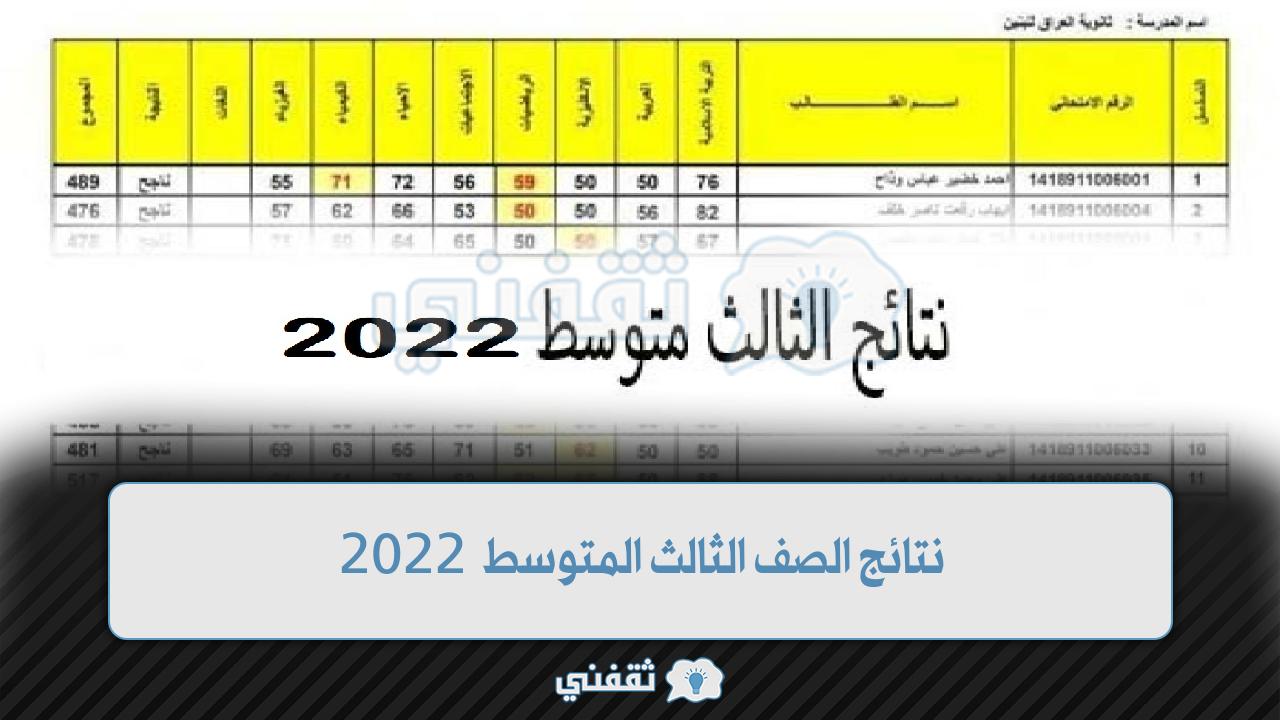 نتائج الصف الثالث المتوسط 2022