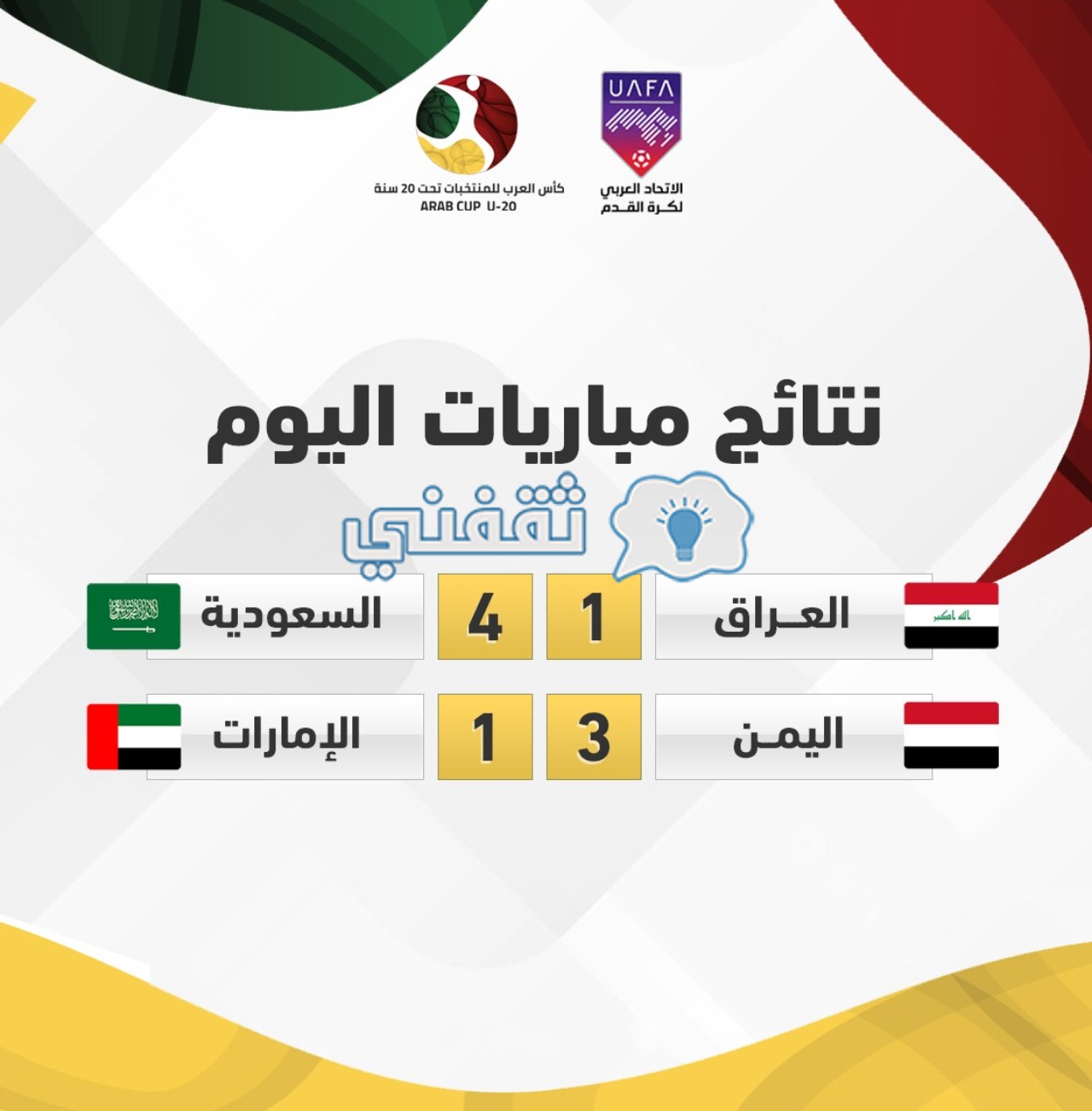 نتائج مباريات اليوم الأول في الجولة الثالثة من دور المجموعات في كأس العرب للشباب 2022