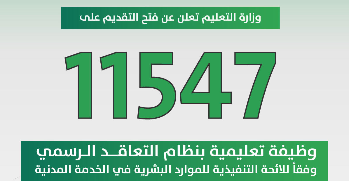 عاجل 11547 وظيفة تعليمية من وزارة التعليم الآن بنظام التعاقد الرسمي للجنسين