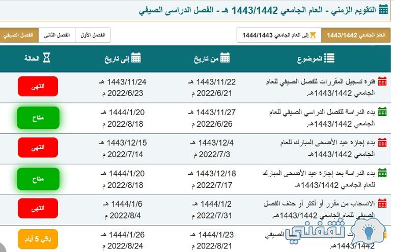 التقويم الزمني للعام الجامعي 1443/1444 هـ بجامعة الملك فيصل