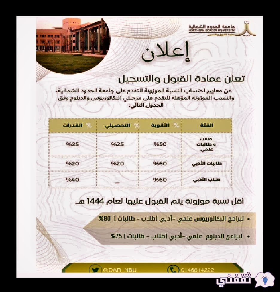 جامعة الحدود الشمالية بوابة القبول 1444