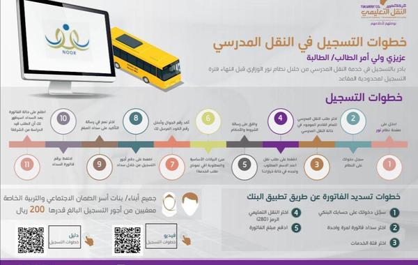 خطوات التسجيل في النقل المدرسي عبر نظام نور التعليمي