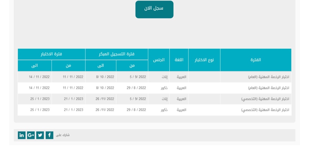 جدول مواعيد اختبار الرخصة المهنية للمعلمين 1444