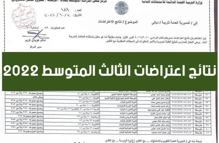 نتائج الاعتراضات للصف الثالث المتوسط 2022