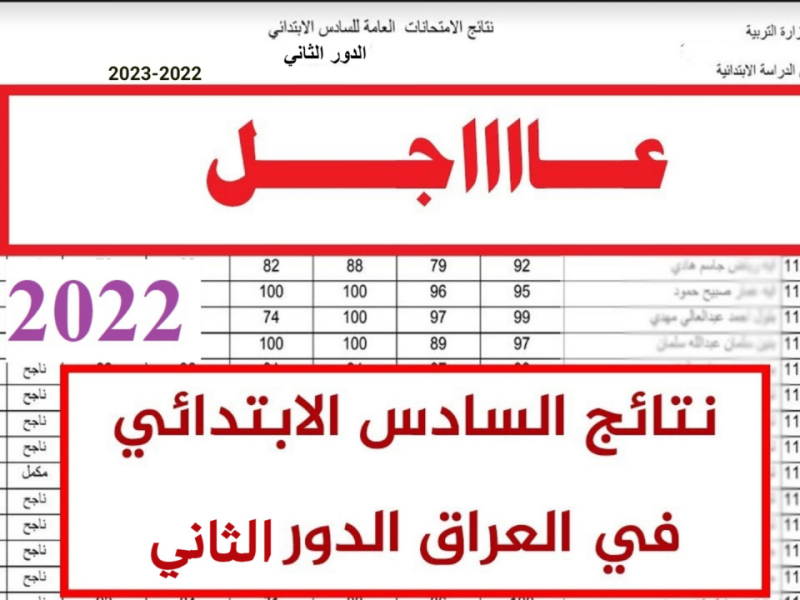 إستخراج نتائج السادس الابتدائي 2022 الدور الثاني من خلال موقع الوزارة بالرقم الامتحاني