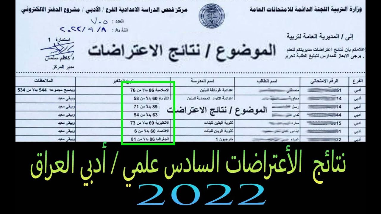 رابط نتائج الاعتراضات للصف السادس الإعدادي 2022 الدور الأول