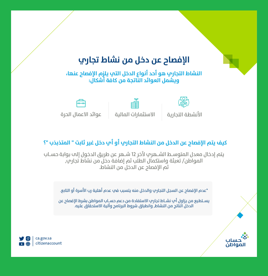 ضرورة الإفصاح عن متوسط دخل أصحاب النشاطات التجارية المتغيرة
