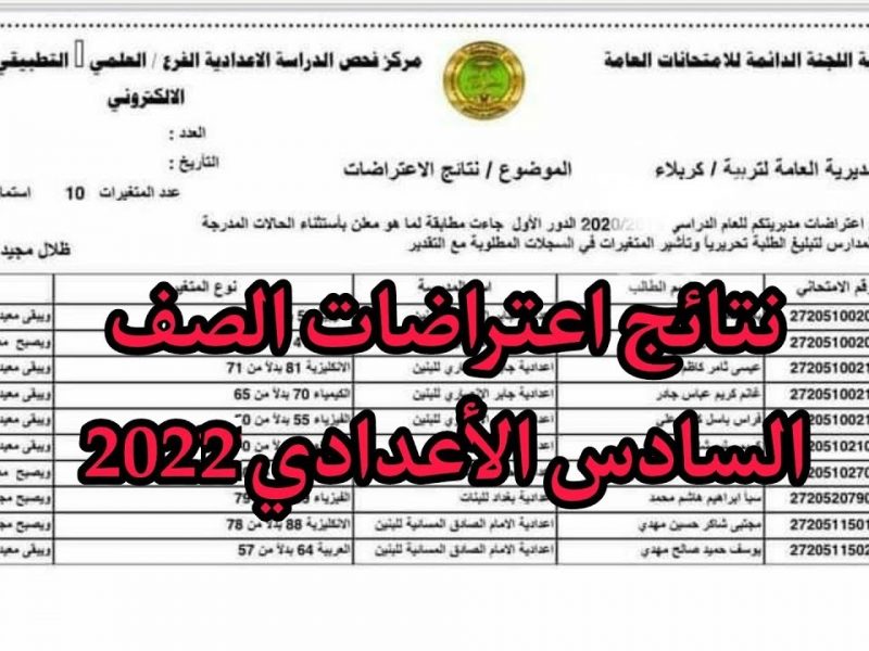 رابط الاستعلام عن نتائج اعتراضات السادس الإعدادي 2022